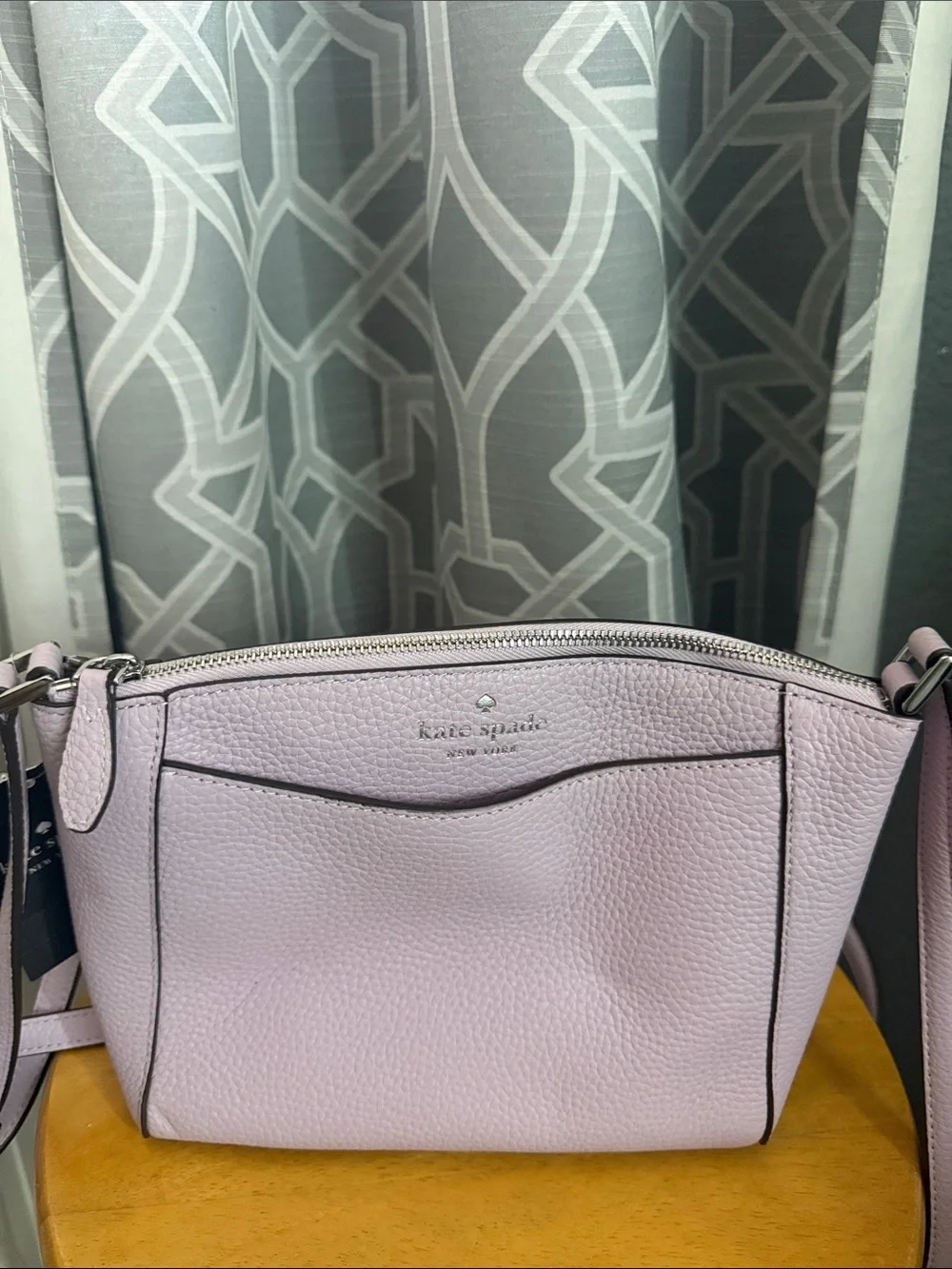 kate spade Pebbled Leather Crossbody Bag in Light Lavender with Black Piping